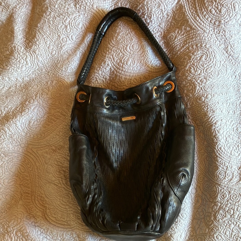 Rebecca Minkoff black laser cut leather shoulder bag